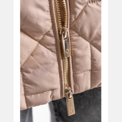 BEŻOWA kurtka DAMSKA pikowana,mankiety z polaru kaptur dłuższa MORAJ